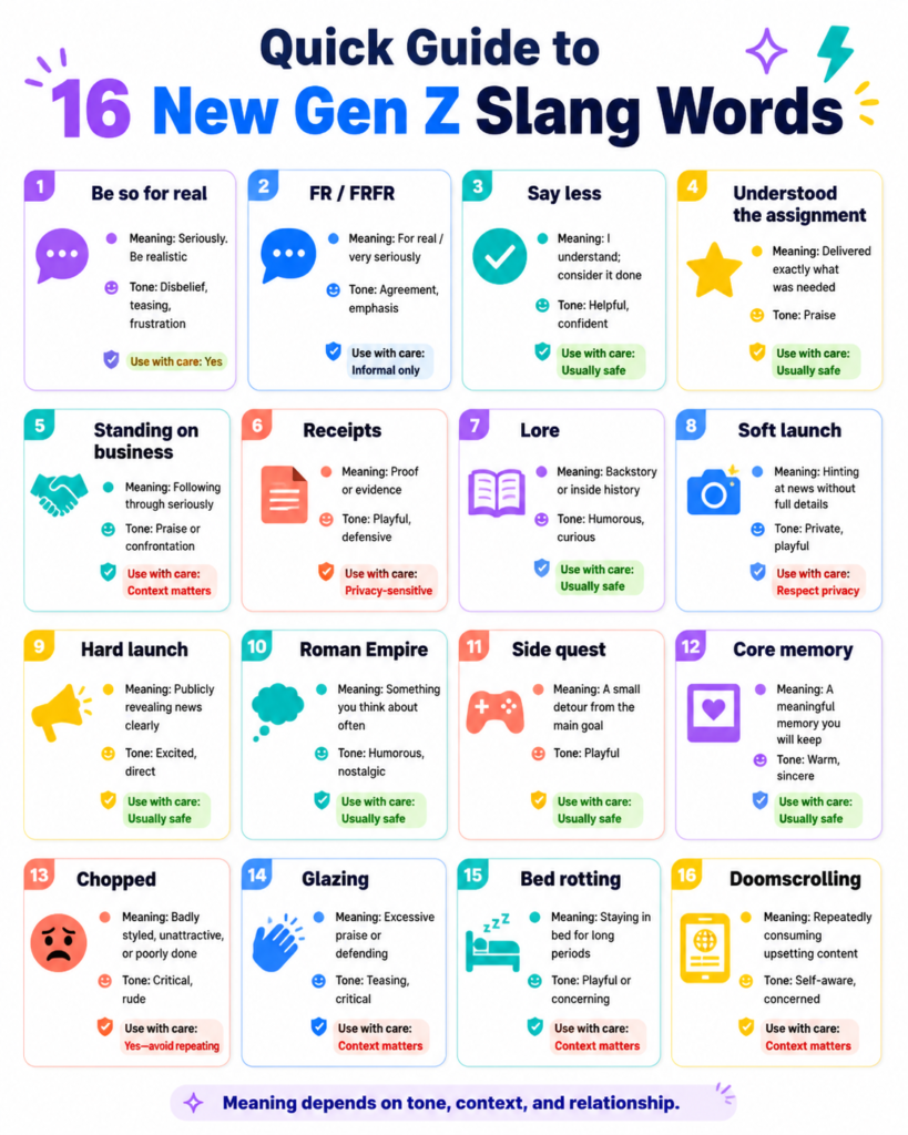 Sixteen new Gen Z slang words with quick meanings in 2026